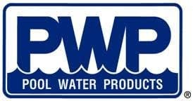 PWP Pool Water Products logo - blue and white rectangular badge with company name and tagline